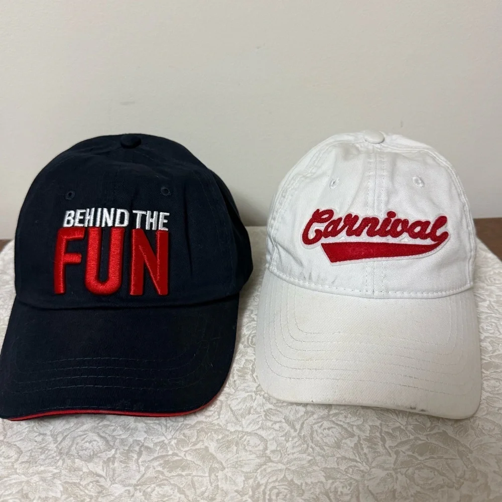 Set of 2 Carnival Cruise Line Baseball Hats Caps Behind The Fun Tour Unisex